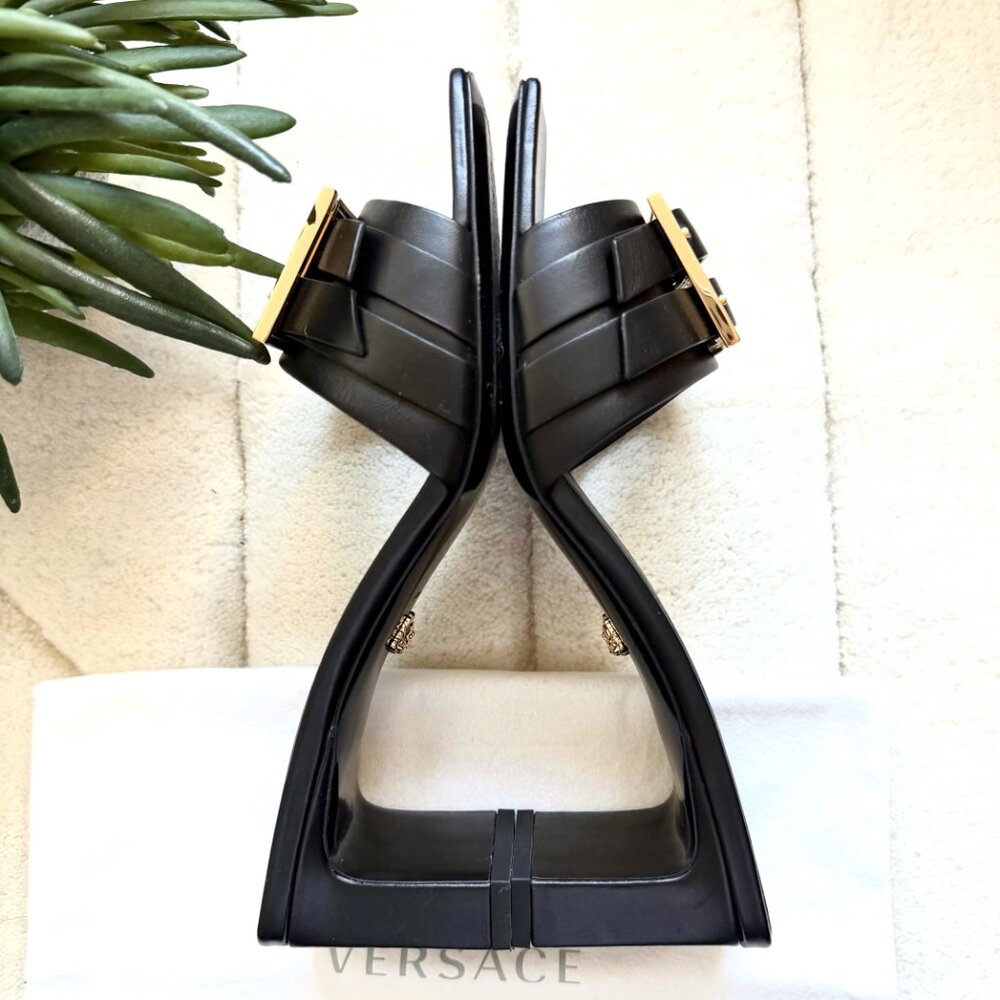 Versace Greta Gold Buckle Empire Heeled Sandals - Picture 8 of 12